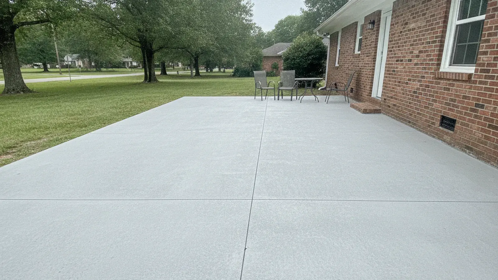 Generic illustration of a dry resurfaced concrete patio with a simple textured finish