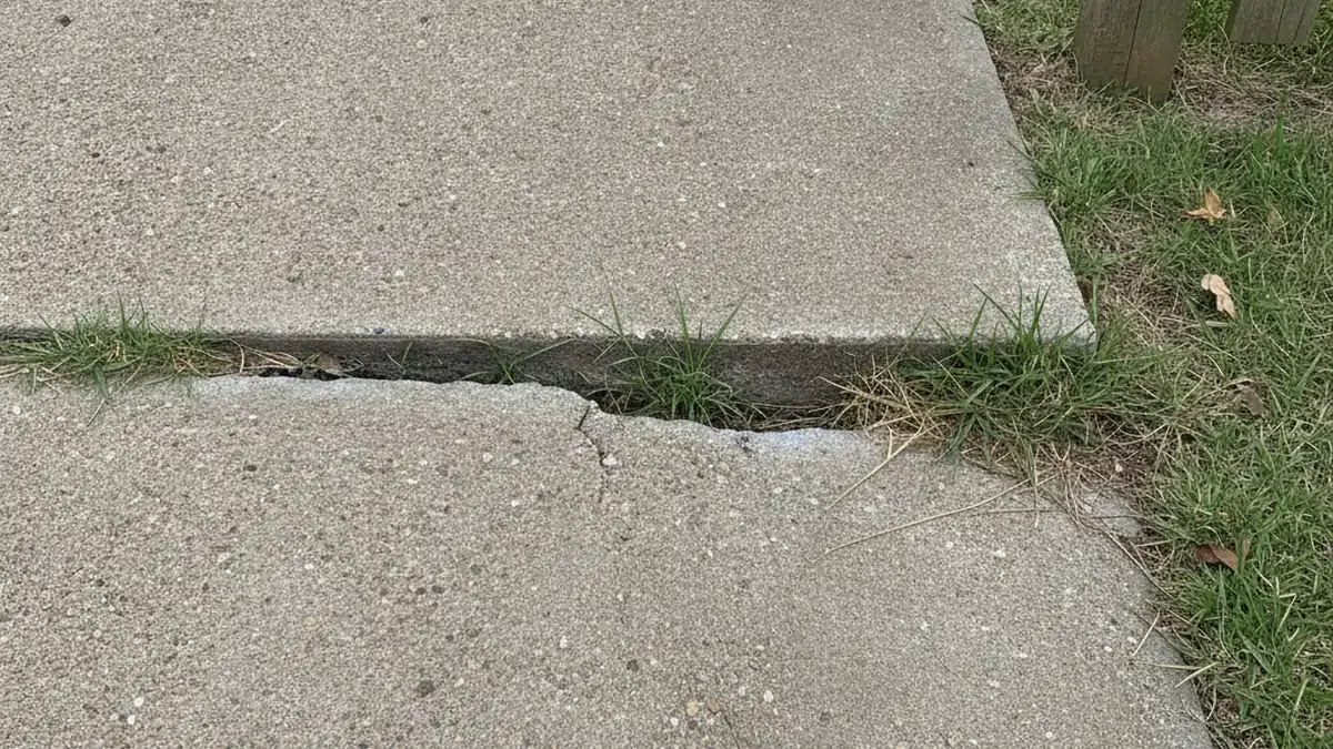 Cracked concrete driveway affected by shifting soil in Pearl