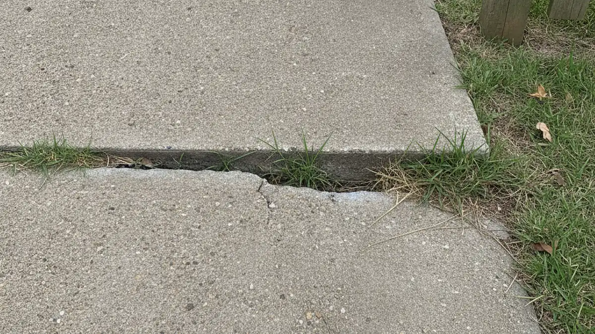 Cracked concrete driveway affected by shifting soil in Pearl