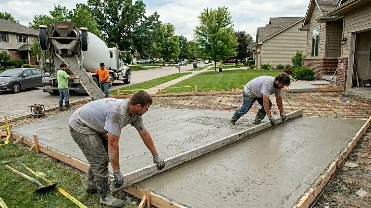 New concrete driveway installation in Pearl Mississippi Rankin County red clay base prep humidity summer heat Marcus pour
