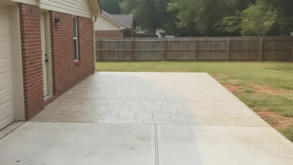 Ashlar-pattern stamped-concrete patio at a Pearl home